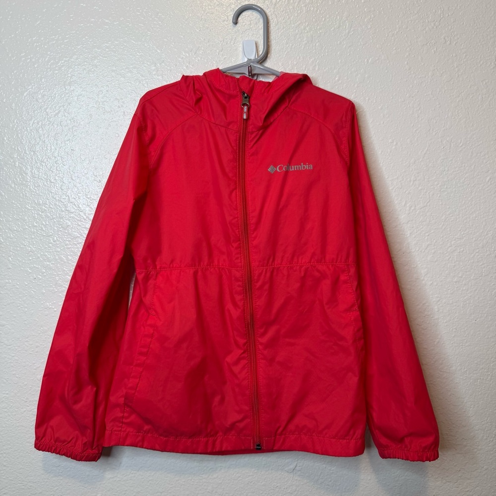 Columbia Girls Lightweight Windbreaker Rain Jacket With Hood Size Small 7/8